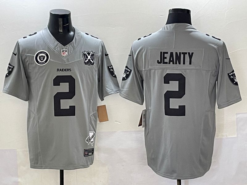 Men 2025 Oakland Raiders #2 Jeanty Grey Throwback Three generations Nike Limited NFL Jersey style 1